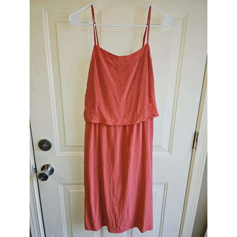 Madewell Women's Coral Tiered Midi Dress Silk Blend Spaghetti Strap Size 2